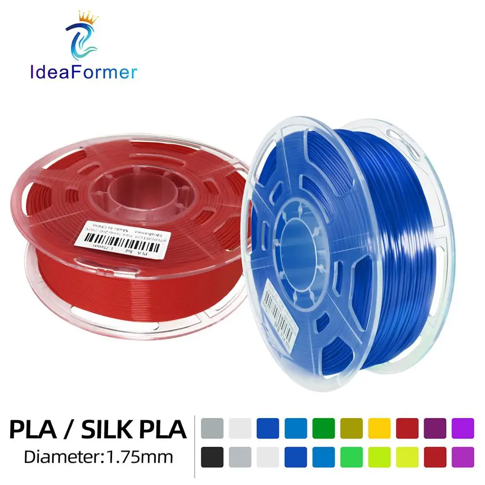 ideaformer 1 75mm pla silk pla filament 1kg transparent spool multi coloured consumable 3d plastic printing materials filamento free global shipping