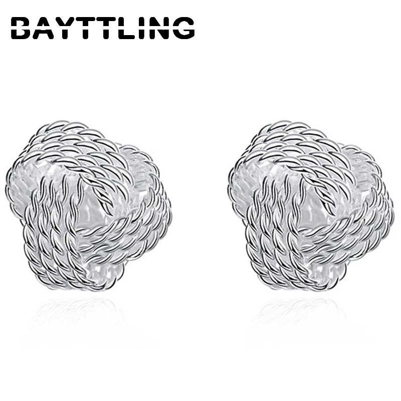 

BAYTTLING 925 Sterling Silver 10MM Fine Knotted Tennis Stud Earrings For Women Fashion Wedding Party Jewelry Gifts for Girls
