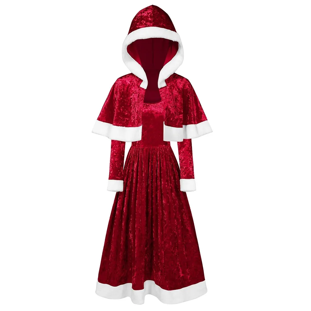 Dress and Cloak Рождественское платье, бархатное элегантное винтажное платье с капюшоном, вечернее платье,, праздничный костюм, Женское зимнее платье 19Sp - Цвет: Dress and Cloak