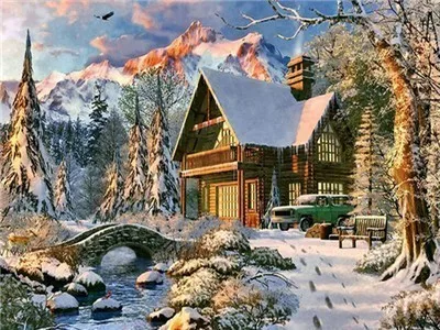 Алмазная вышивка крестиком Снежный пейзаж бурение картина Рождественская как