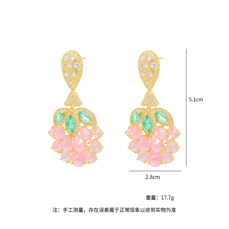 

Europe and America Trendy Sweet White Purple Pink Zircon Flower Drop Earrings For Women Luxury Temperament Elegant Jewelry Gifts