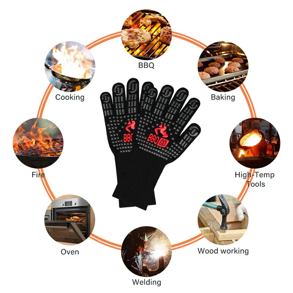 BBQ Grilling Gloves 1472℉ Cooking Tool Heat Resistant Barbecue Gloves Non-Slip Silicone Insulated Oven Mitts for Kitchen Camping