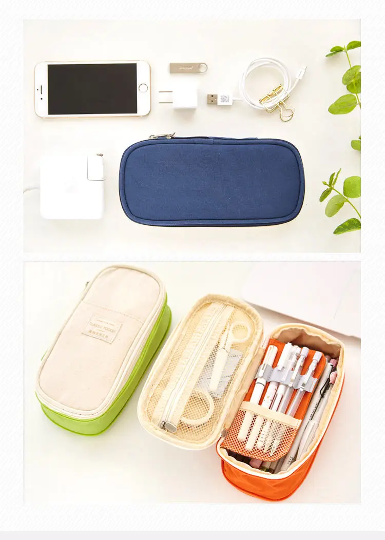 Кавайный чехол для карандаша Макарон цветной холст стрейч двойной слой большой