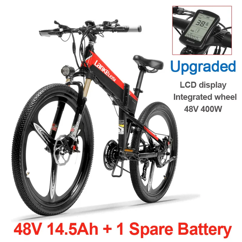 Red 48V 14.5Ah Plus XT600 26 ''складной электровелосипед 21 Скорость горный велосипед 400W 12.8Ah сильный Мощность 5 уровней помощи педалированию Сенсор дольше выносливость - Цвет: Red 48V 14.5Ah Plus