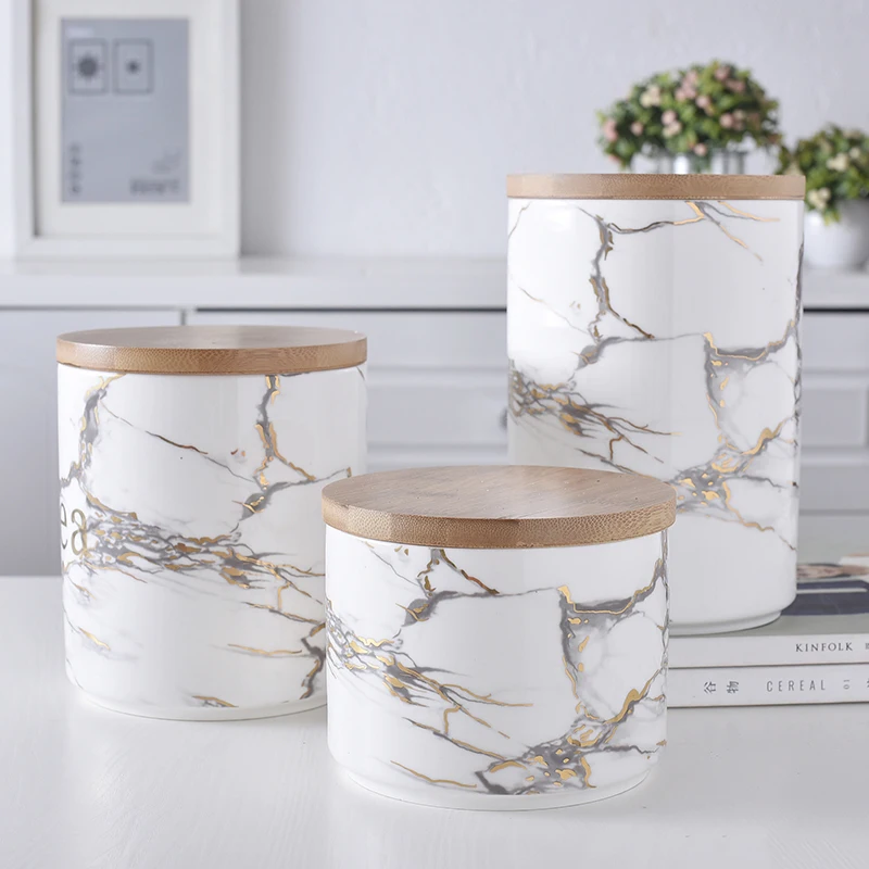 Нордическая мраморная текстура керамическая деревянная крышка банка для