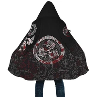 fashion winter thick and warm mens viking style cloak odin and the crow tattoo 3d printing coat unisex casual hooded cloak