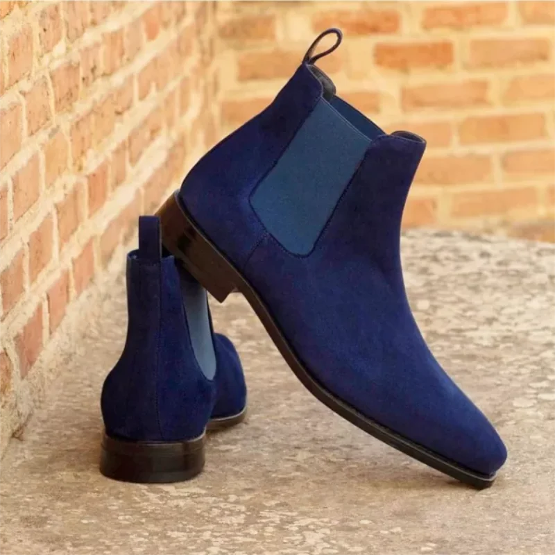 

Men's Handmade Navy Blue Suede Chelsea Retro Classic Fashion Trend Everyday All-match Casual Short Boots Fashion Boots ZQ0168