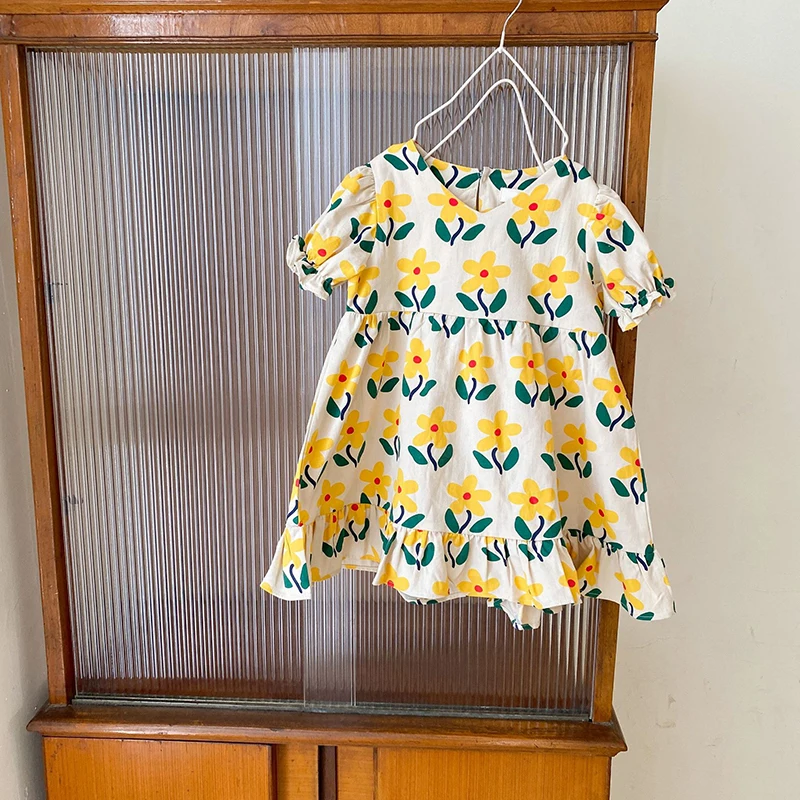 

Keelorn Baby Girls Party Costumes 2021 New Summer Kids Flowers Print Dresses Short Sleeve Korean Children Vestidos 2-6Y