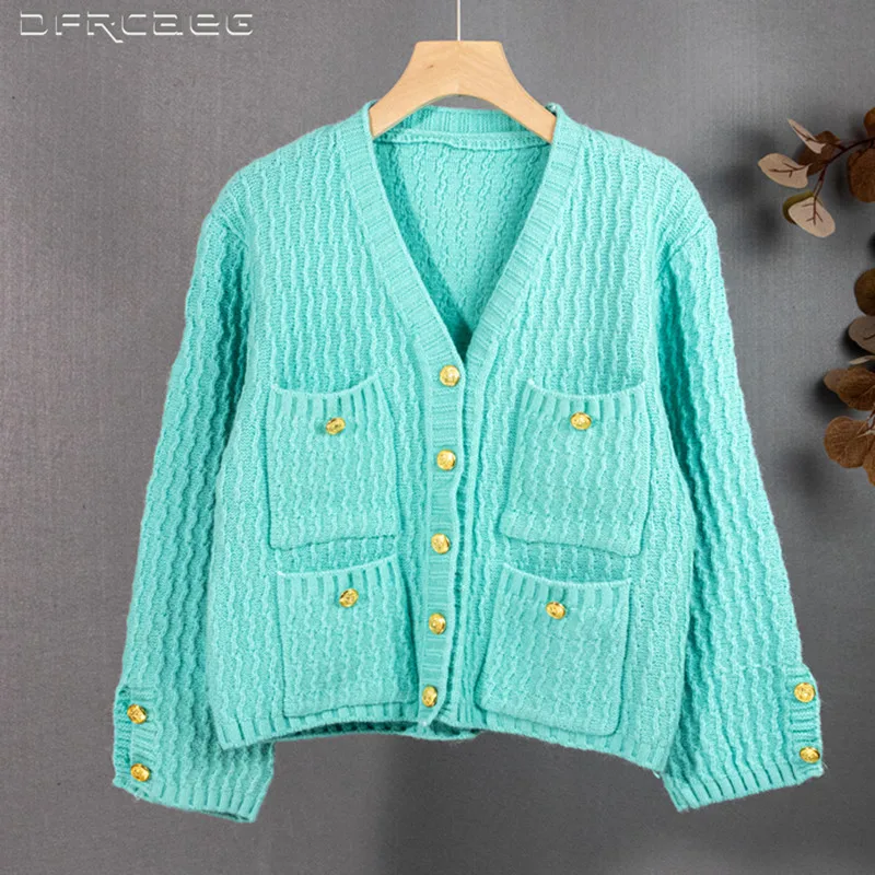 

Elegant Vintage Autumn Winter Cardigans Sweater Women 2021 Casual Long Sleeve V-Neck Knitted Woman Clothes
