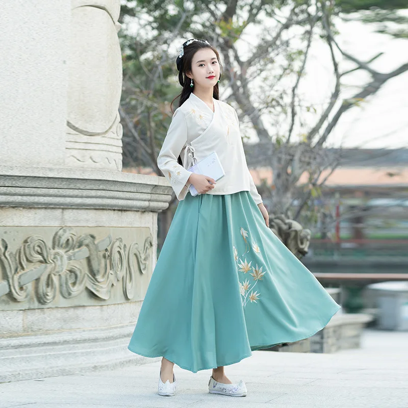Белый традиционный китайский костюм hanfu Женский Dynastie Tang современный Улучшенный