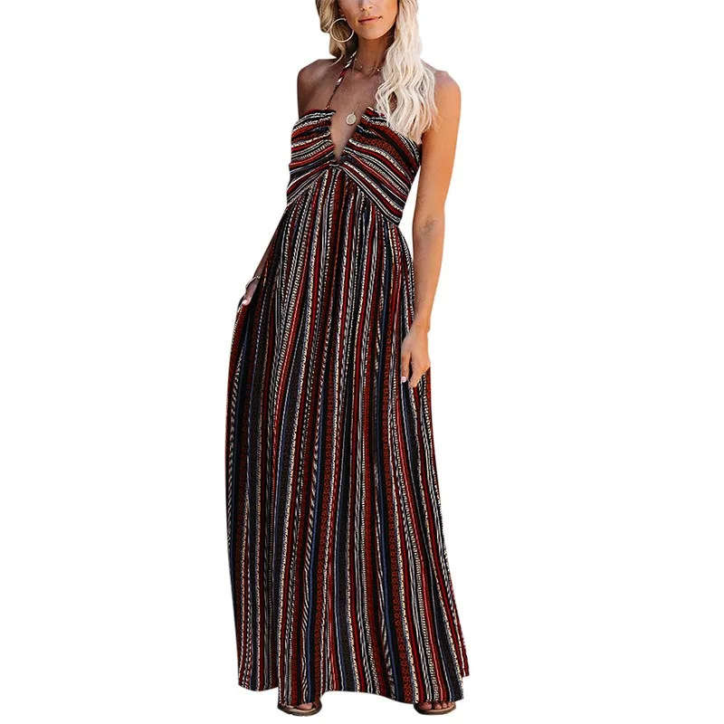 

Women's Dress 2021 New Women's Long Skirt Printed Sling V-neck High Waist Slim Dress