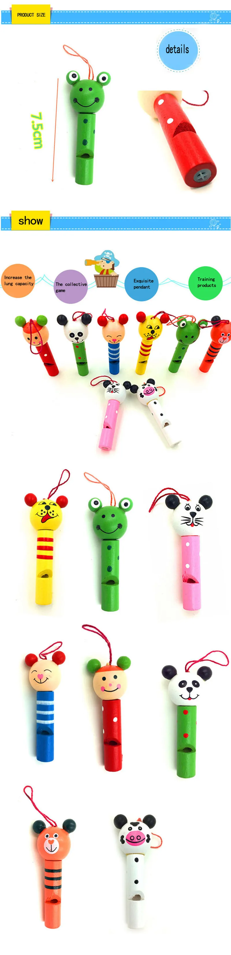 8PCS small animals mixed wooden Lip Whistles Pinata Kids Birthday Decoration Party christmas party toy Supplies Gift Toys