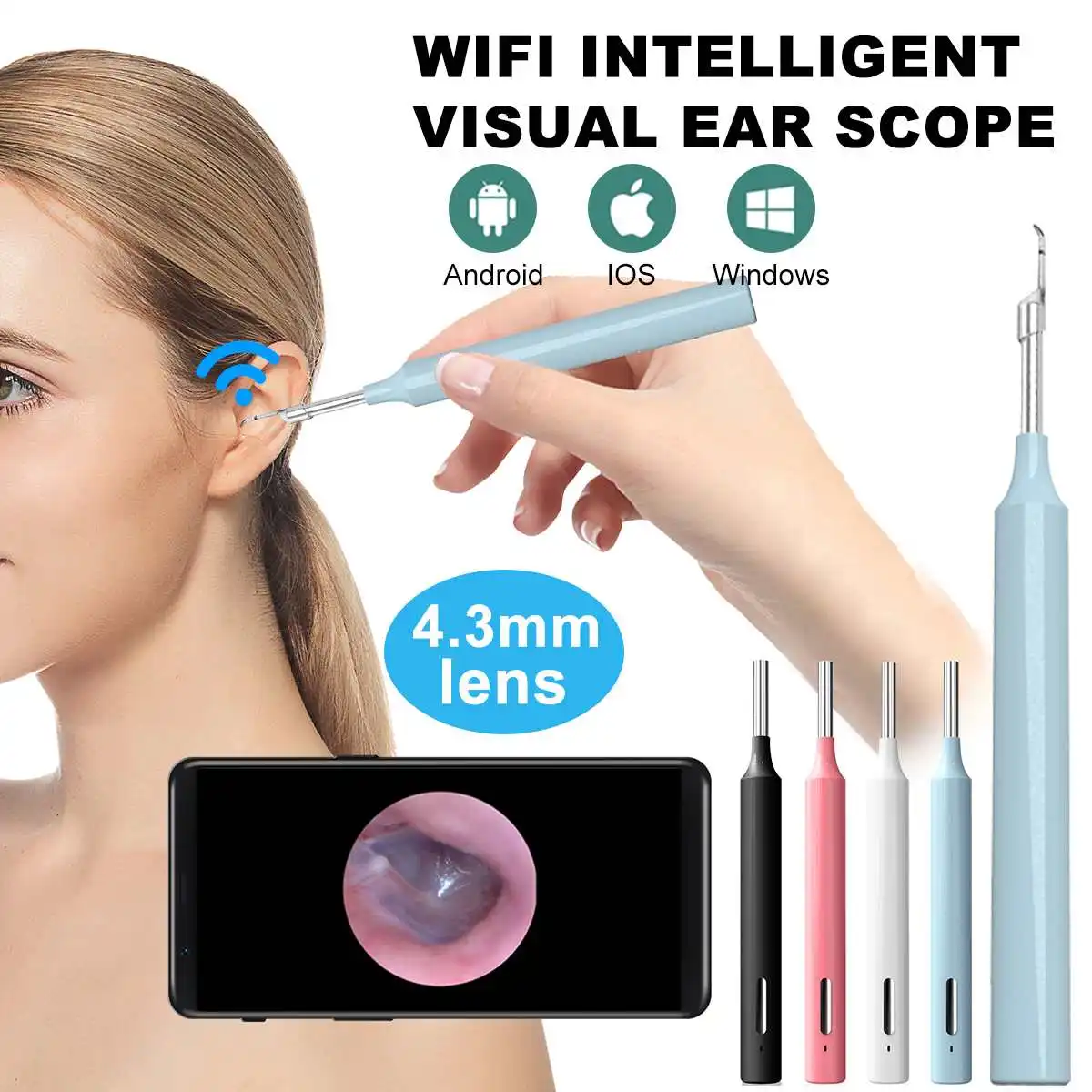

New 4.3mm WiFi Ear Cleaner Wax Removal Tool Ear Cleaning Camera Otoscope Wireless LED Light Oral Inspection for Android IOS