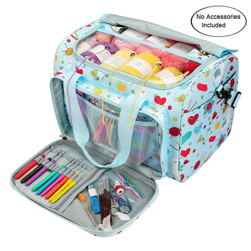 

Yarn Knitting Needle Bag Crochet Bag Print Bag Knitting Craft Storage Tote Bag With Pockets Sewing Accessories Organizer
