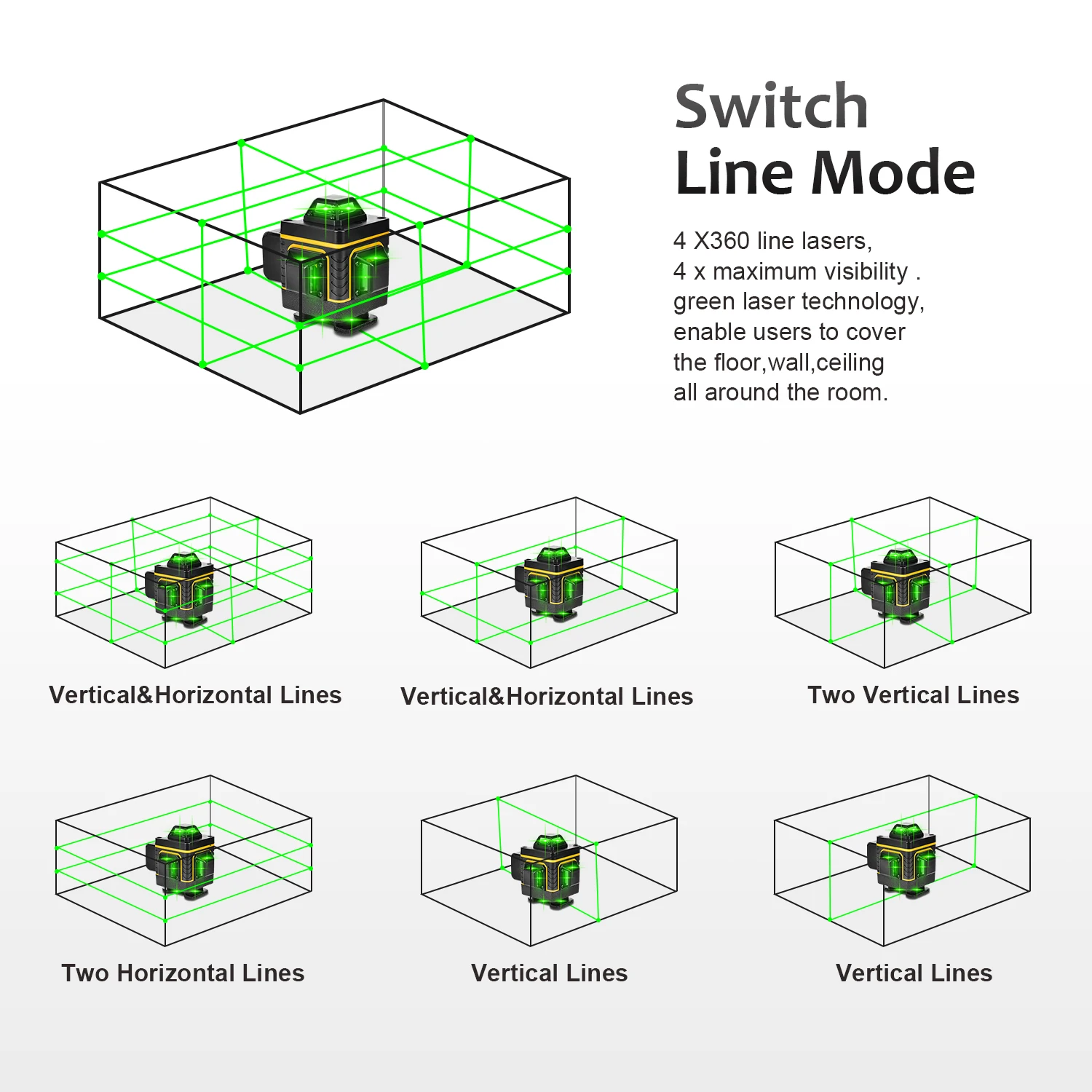 Лазерный уровень GOXAWEE 16 линий 4D самонивелирующийся 360 градусов горизонтальный и