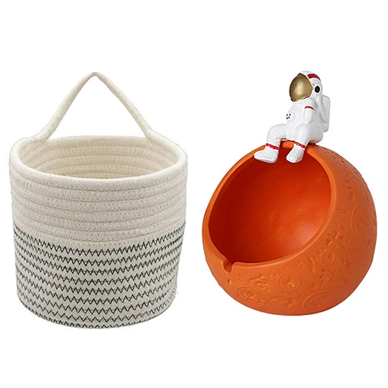 

Настенные веревочные корзины, хлопковая веревка, подвесные корзины для хранения с фигурками, статуи астронавта из смолы для домашней жизни