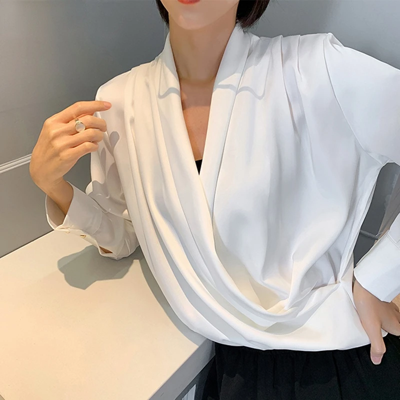Женская атласная блузка с длинным рукавом свободного покроя | одежда