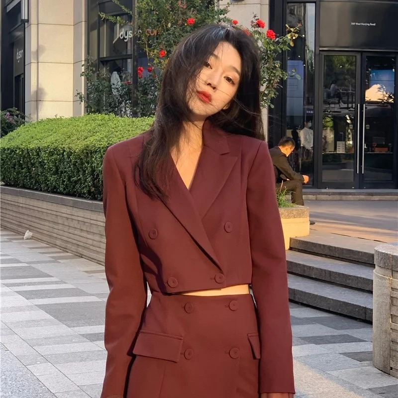 

Autumn long sleeve short slim fit niche design double breasted Spice Girl temperament suit coat women's womens suits blazer