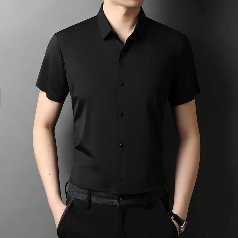 

Solid color short sleeve shirt men's 2021 spring and summer new young men's wear men's Lapel Fit Shirt Men's wear