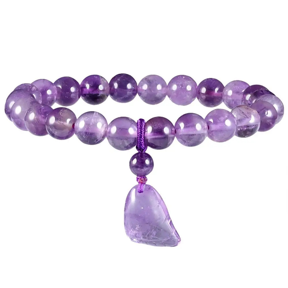 

SUNYIK Natural Purple Crystal Foot Shape Pendant Bracelet for Women,Hand String 8mm Stone Beads Healing Charms Bangles Jewelry