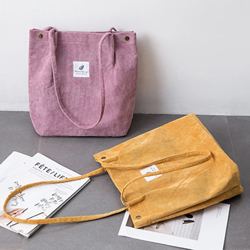 

Shopping Bag Corduroy Tote One-shoulder Handbag Casual Eco Friendly Reusable Korean Version Wild Large-Capacity Shoulder Bags