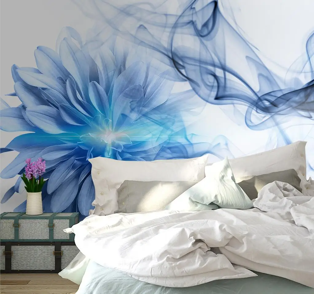 

beibehang custom Smoke blue flowers Mural wallpapers for Living Room home decor Sofa TV Background 3D photo murals Wall Paper