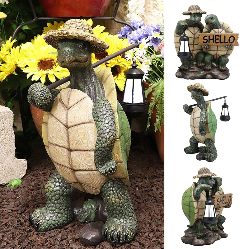 

Hiking Tortoise with Straw Hat Statue Garden Ornament Desktop Decoration JDH88