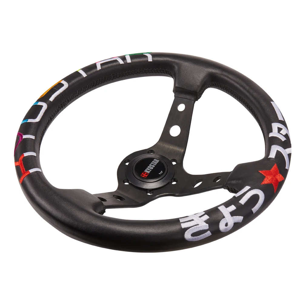 Руль с вышивкой Kyostar универсальный 350 мм 14 дюймов гоночный автомобиль кожаный