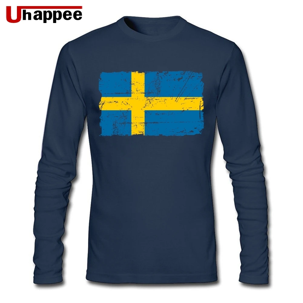 Мужские Винтажные флаг Швеции осенние с длинным рукавом на заказ Плюс Размер