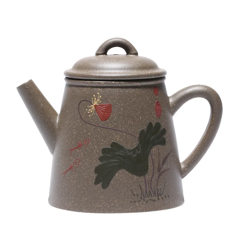 

Yixing Zisha pot raw ore section mud hand pile painting lotus Qin Quan pot set tea set gifts