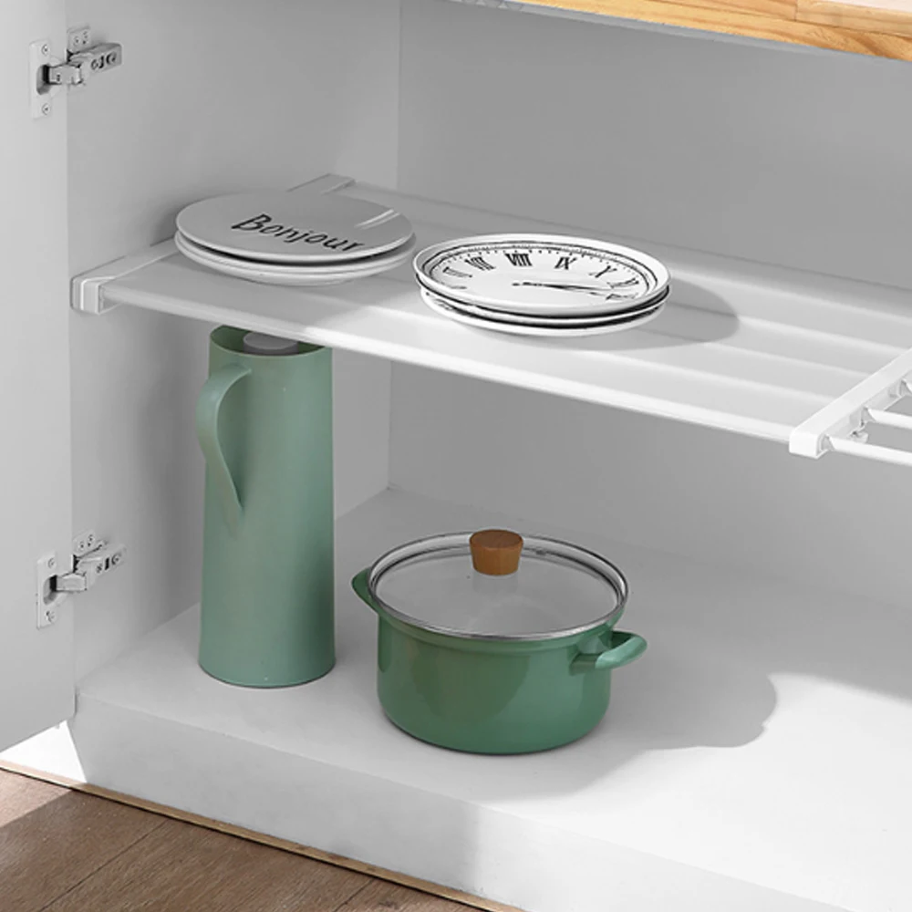 

Adjustable Wardrobe Retractable Storage Holder Rack Cabinets Layered Partition Shelf Kitchen Holder Bedroom Telescopic Organizer