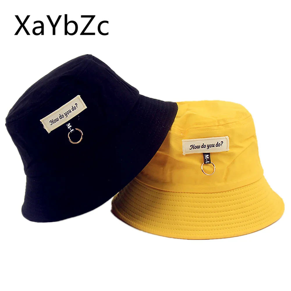 

Fisherman Hat Female Harajuku Wild Hat Male Summer Art Letter Patch Fashion Big Eaves Outdoor Sunscreen Beach Basin Hat