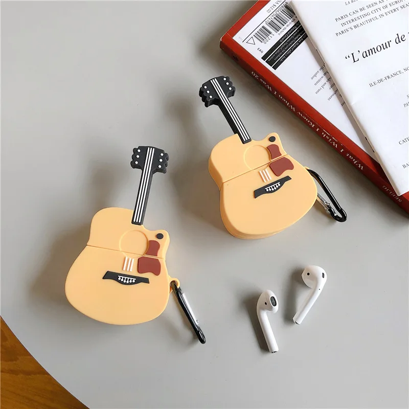 3D чехол для гитары Airpods милый силиконовый Bluetooth защитный наушников Apple 2