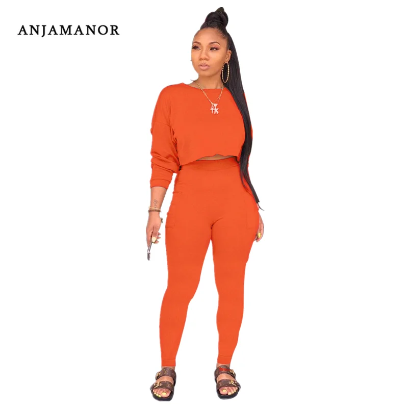 Женский неоновый спортивный костюм ANJAMANOR повседневный Трикотажный из двух