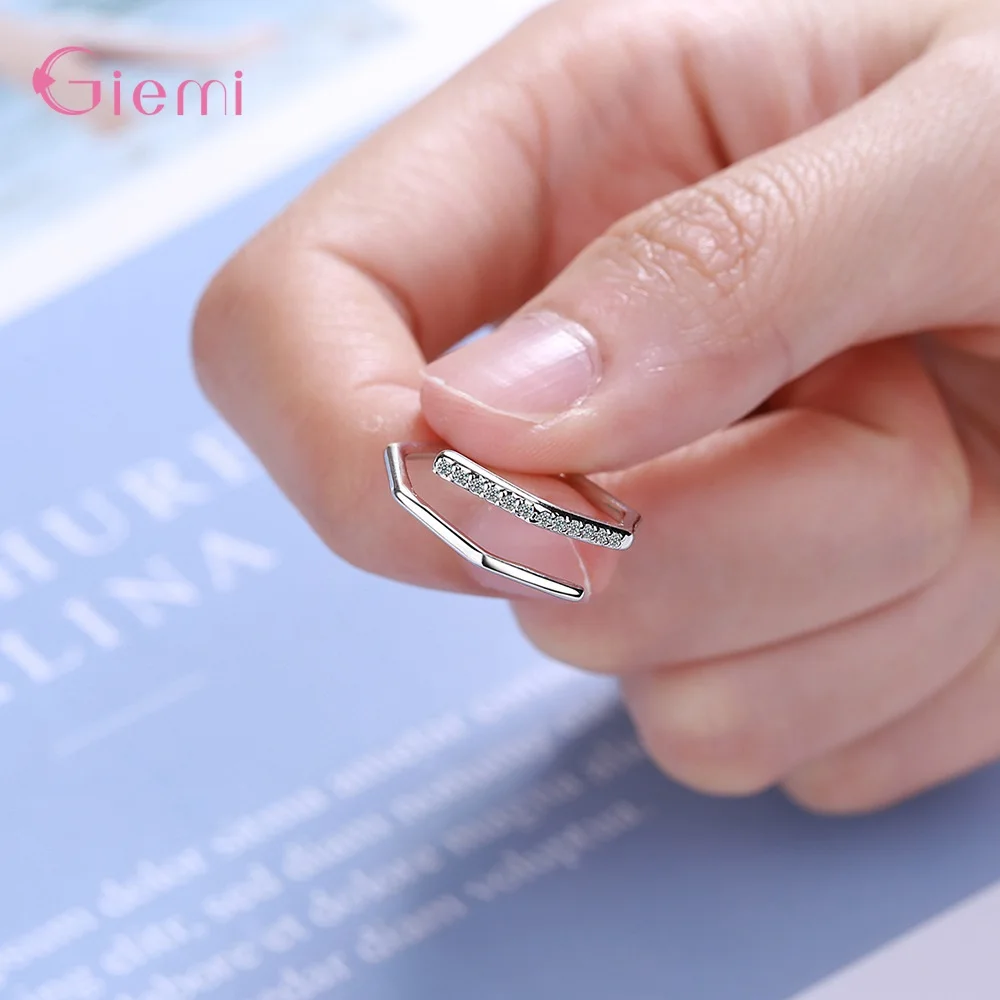 

New Simple Cubic Zircons Open Adjustable Rings For Women Girl Cute Fashion 925 Sterling Silver Finger Jewelry Women Girl