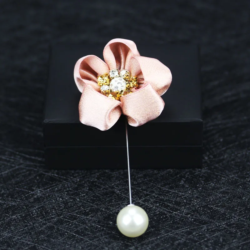 Корейская мода Золотая ткань цветок брошь жемчуг длинные иглы отворот булавки и