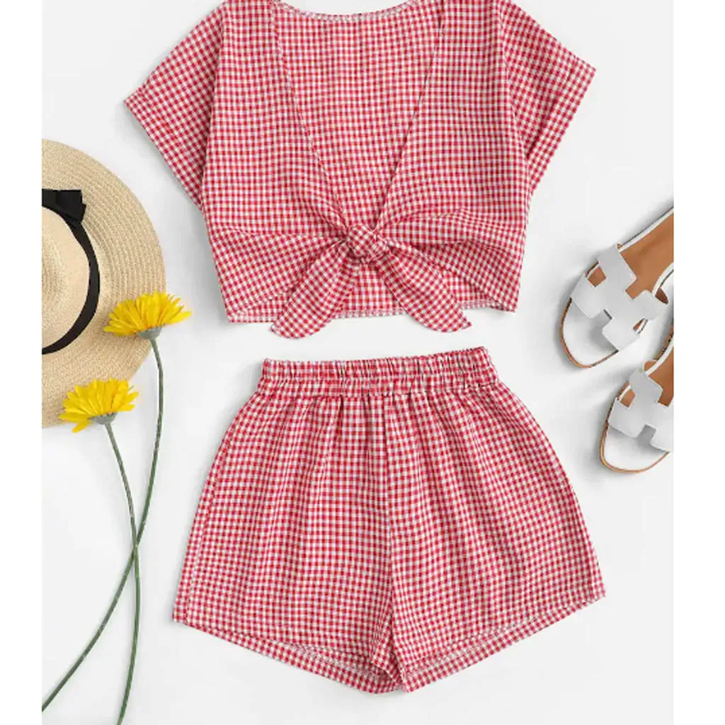 Женский топ с коротким рукавом SAGACE повседневные короткие штаны блузка комплект 2