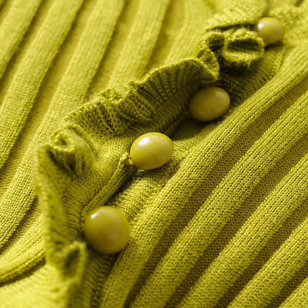 Винтаж оборками V образным вырезом вязаный Для женщин футболка центральные