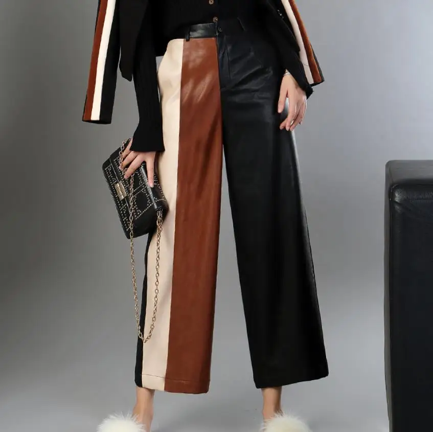 Женские брюки из ПУ кожи Осень-зима 2022 свободные до щиколотки разноцветные