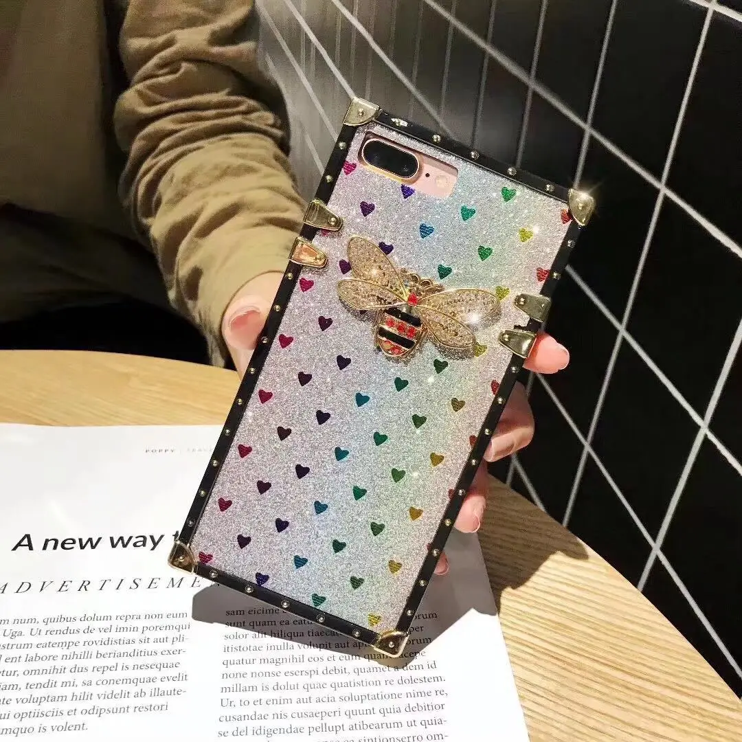 Square Right Angle Mobile Shell For XiaoMi 9 K20 Pro Gradient Rainbow Flash Powder Bee RedMi Note 7 Bohemian Style |