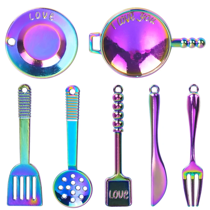 

10PCS Rainbow Color Tableware Pendant Alloy Charms Accessory Jewelry For Women DIY Necklace Earring Metal Bulk Wholesale