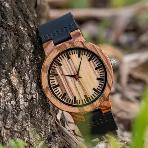 Часы мужские, деревянные, с кожаным ремешком