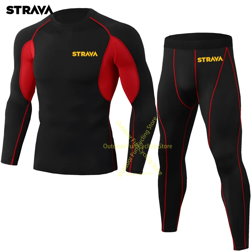 

Strava Cycling Clothes for Men Long Sleeve Outdoor Gym Running Breathable Cycling Jersey Set Quick Dry Stretch Cycling Clothes