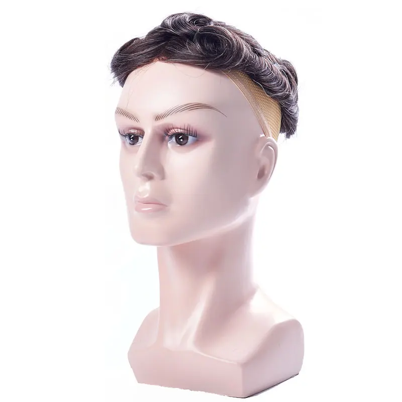 Мужской парик Toupee из 100% натуральных человеческих волос искусственной кожи для