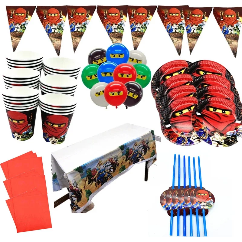 

141 Pieces of Ninja Theme Birthday Party Decoration Tableware Set Suitable for 20 Guests Plate + Cup + Straws + Banner