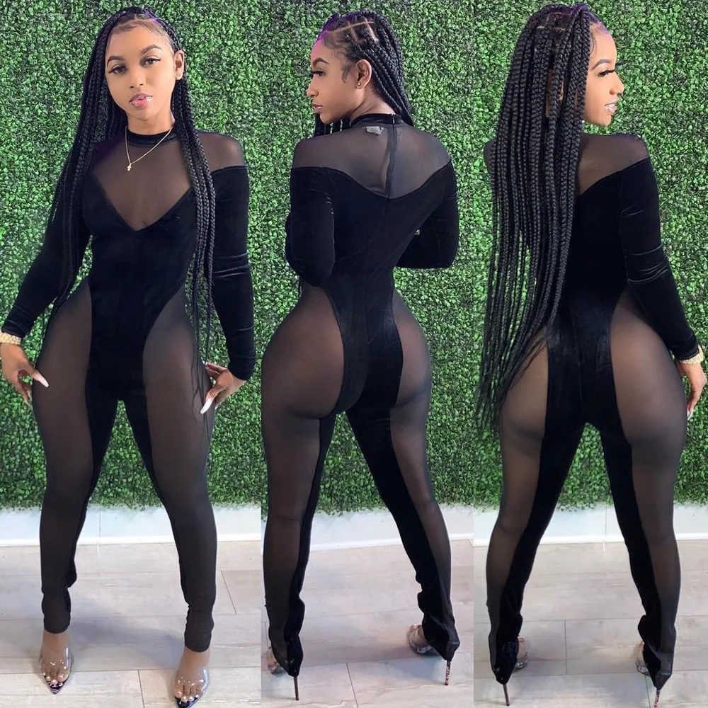 

B9262 Wholesale Items New Long Sleeve Arrival Sexy Black Silk Velvet Dress for Girl Patchwork Tulle Dress Women