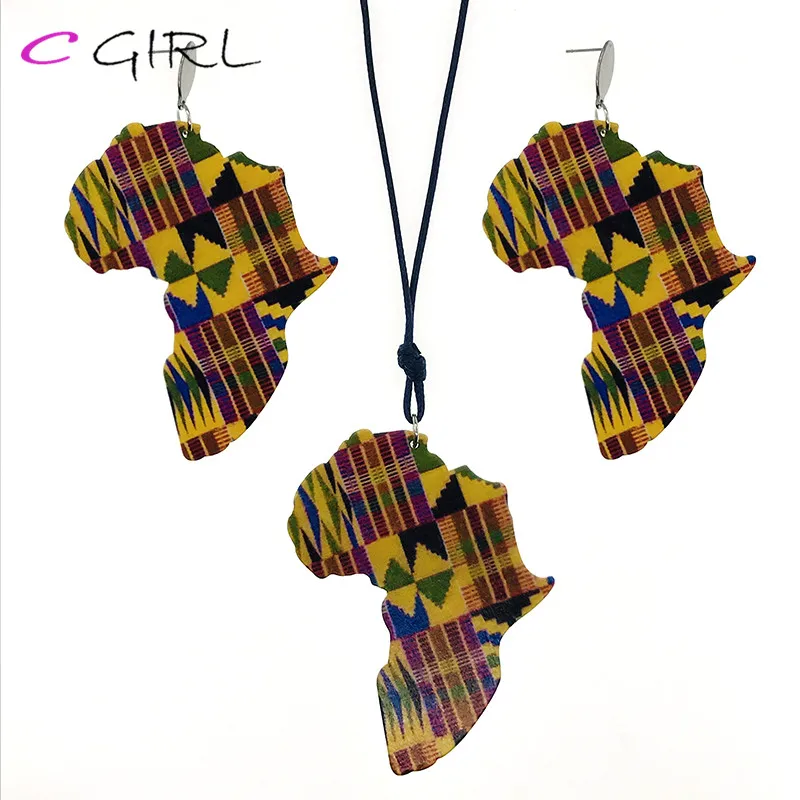 C девушка дерево Африка Ювелирные наборы Красочная картина афро Ncklace кулон