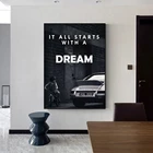 Украшение для дома плакат черно-белый он начинается с мечты Холст Картина комната декор стен художественные принты без рамки