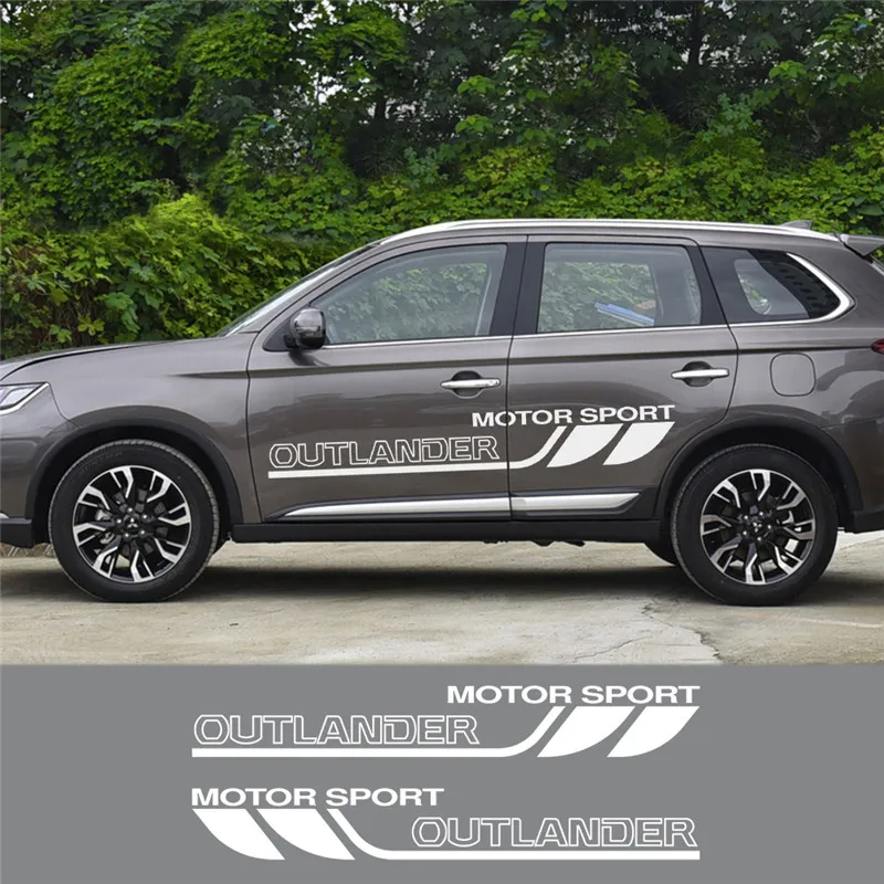 

2 шт., автомобильные наклейки для Mitsubishi Outlander 3 2 боковой двери авто-Графический виниловой пленки углеродное волокно гоночный автомобиль накл...