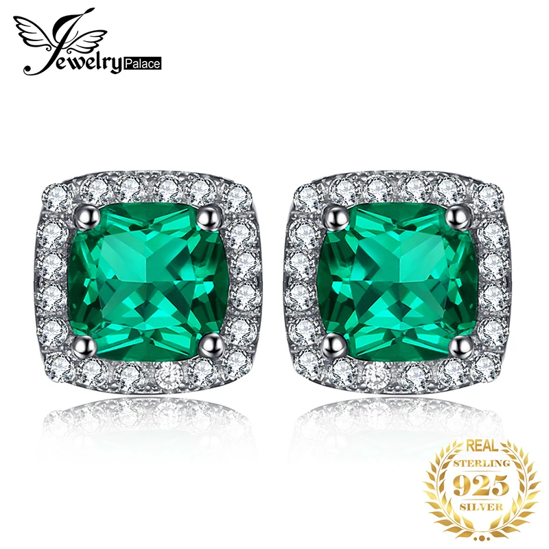 Jewelrypalace Подушки 2.1ct создания Изумрудный Halo Серьги-гвоздики Твердые стерлингового серебра 925 Новинка г. продвижение